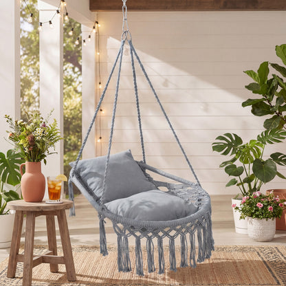 Macrame Swing Chair with Removable Cushions