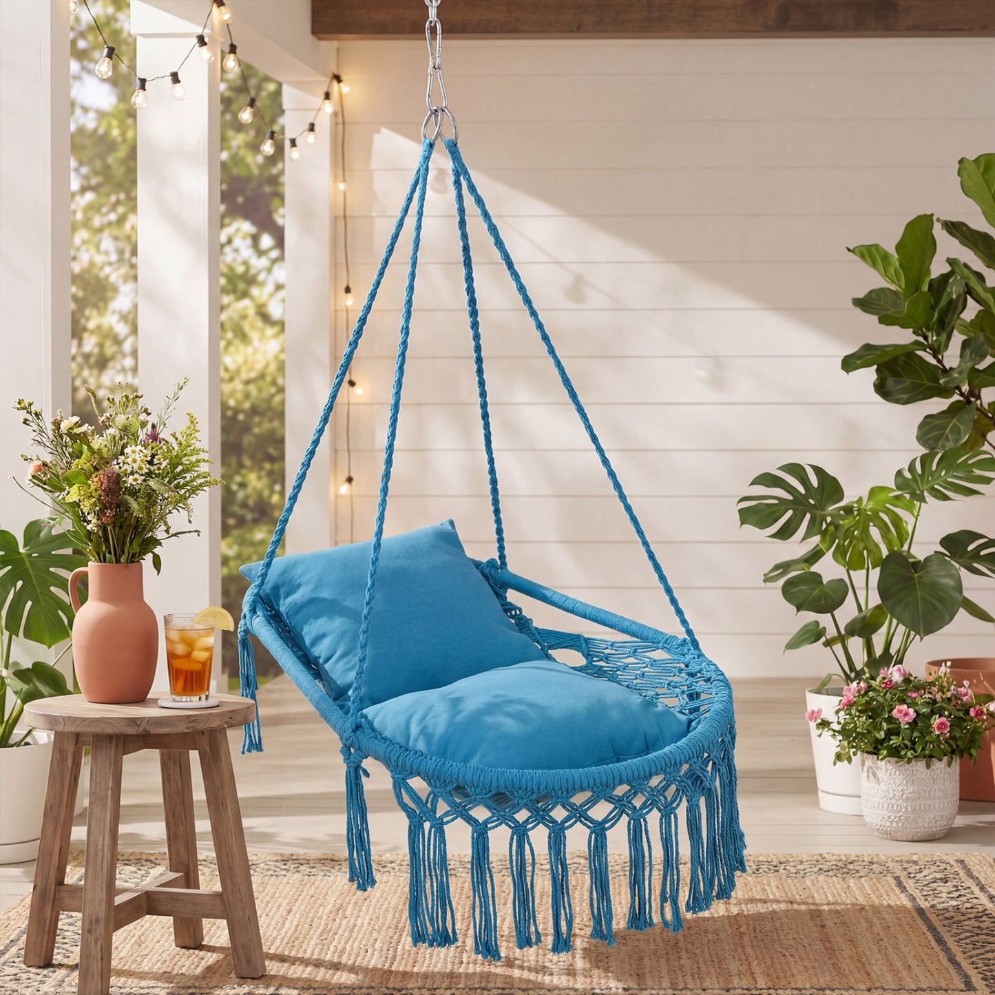 Macrame Swing Chair with Removable Cushions