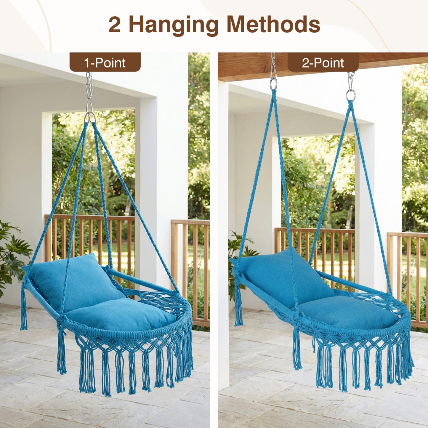 Macrame Swing Chair with Removable Cushions