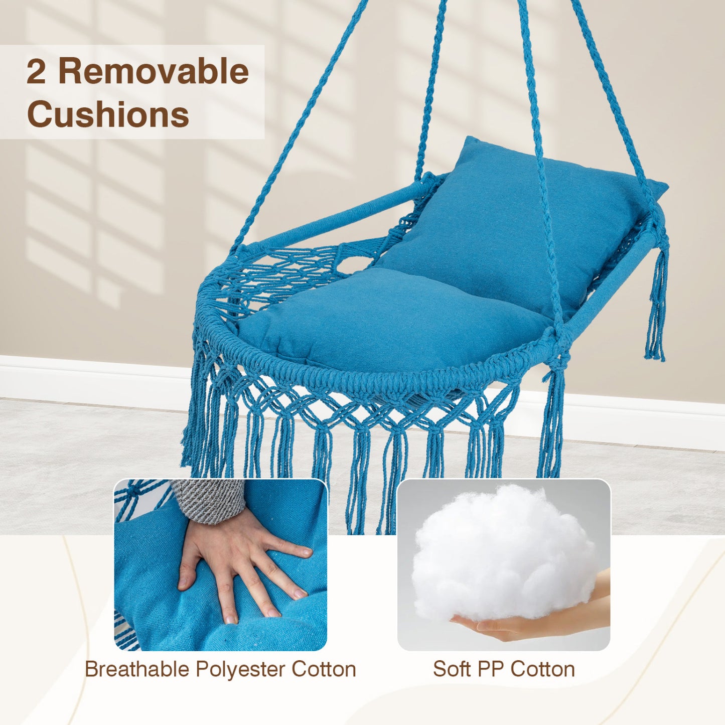 Macrame Swing Chair with Removable Cushions