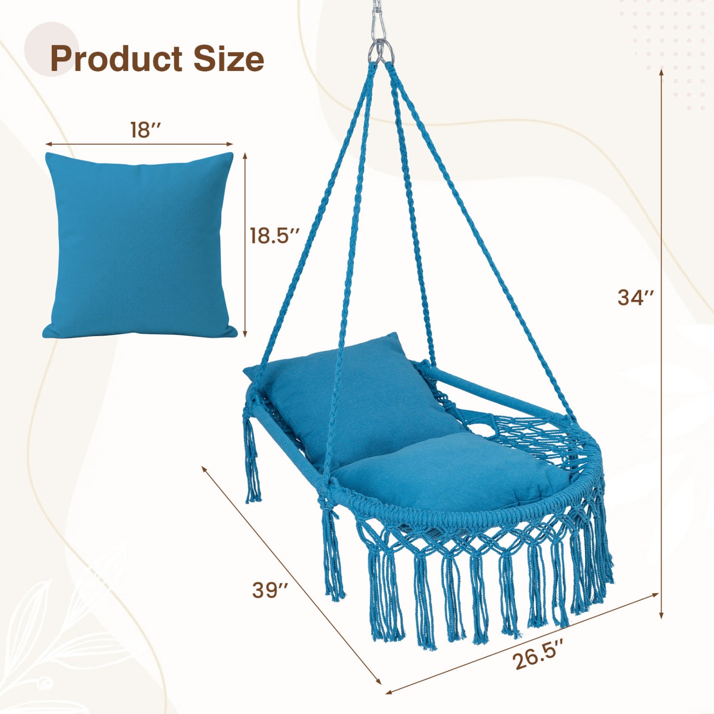 Macrame Swing Chair with Removable Cushions