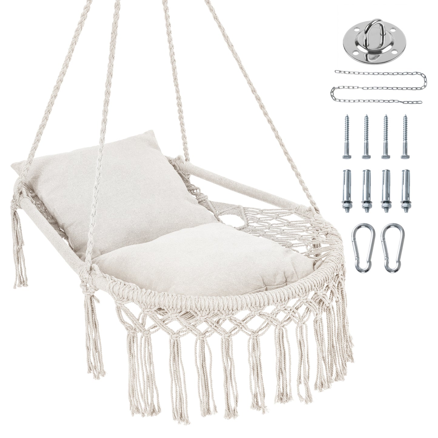 Macrame Swing Chair with Removable Cushions