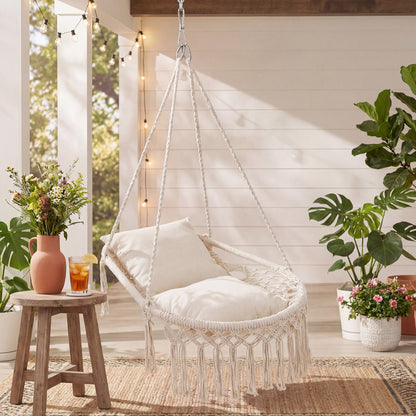 Macrame Swing Chair with Removable Cushions