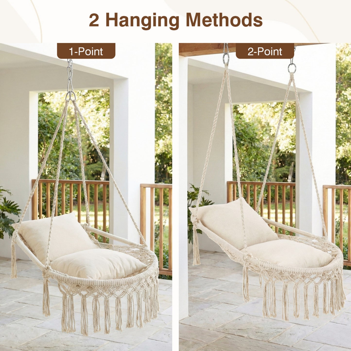 Macrame Swing Chair with Removable Cushions