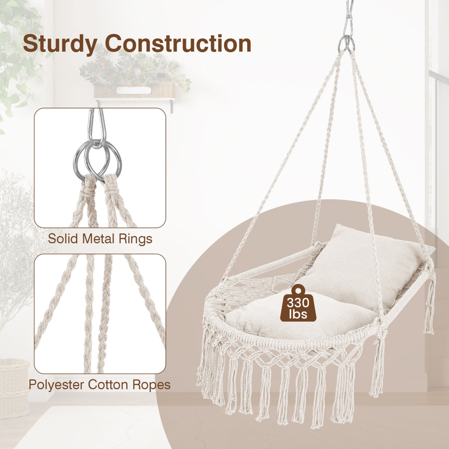 Macrame Swing Chair with Removable Cushions