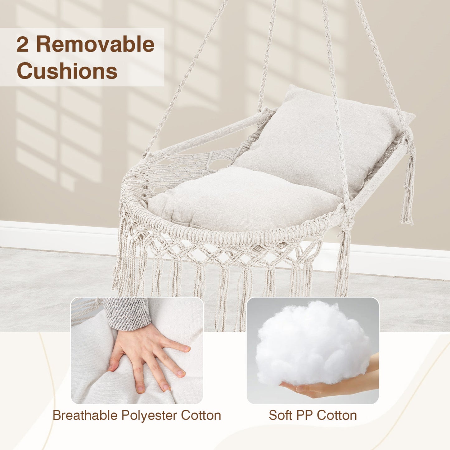 Macrame Swing Chair with Removable Cushions
