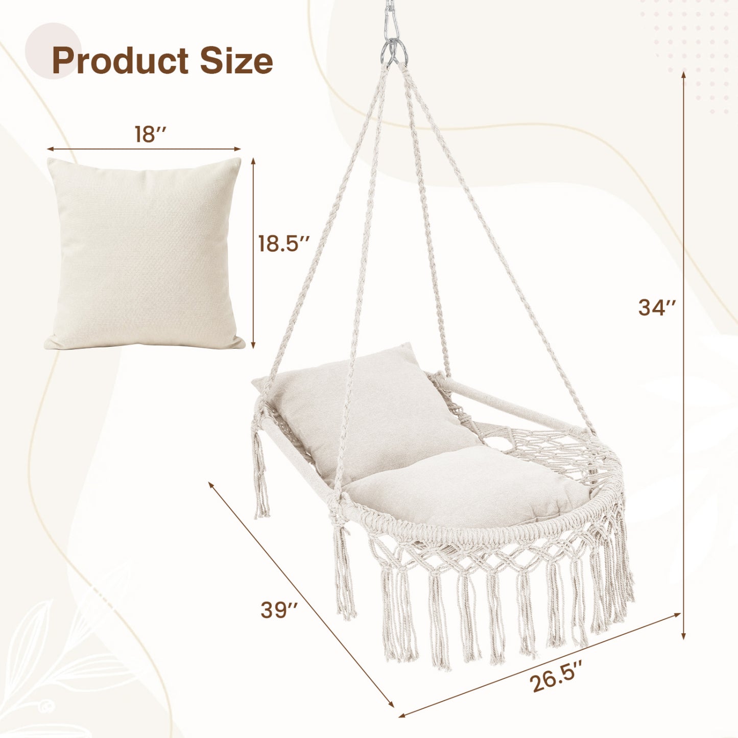 Macrame Swing Chair with Removable Cushions