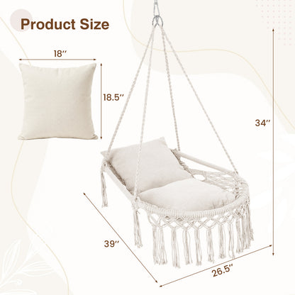 Macrame Swing Chair with Removable Cushions