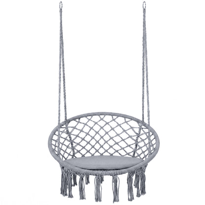 Macrame Swing Chair with Round Cushion and Metal Frame