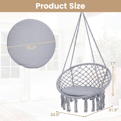 Macrame Swing Chair with Round Cushion and Metal Frame