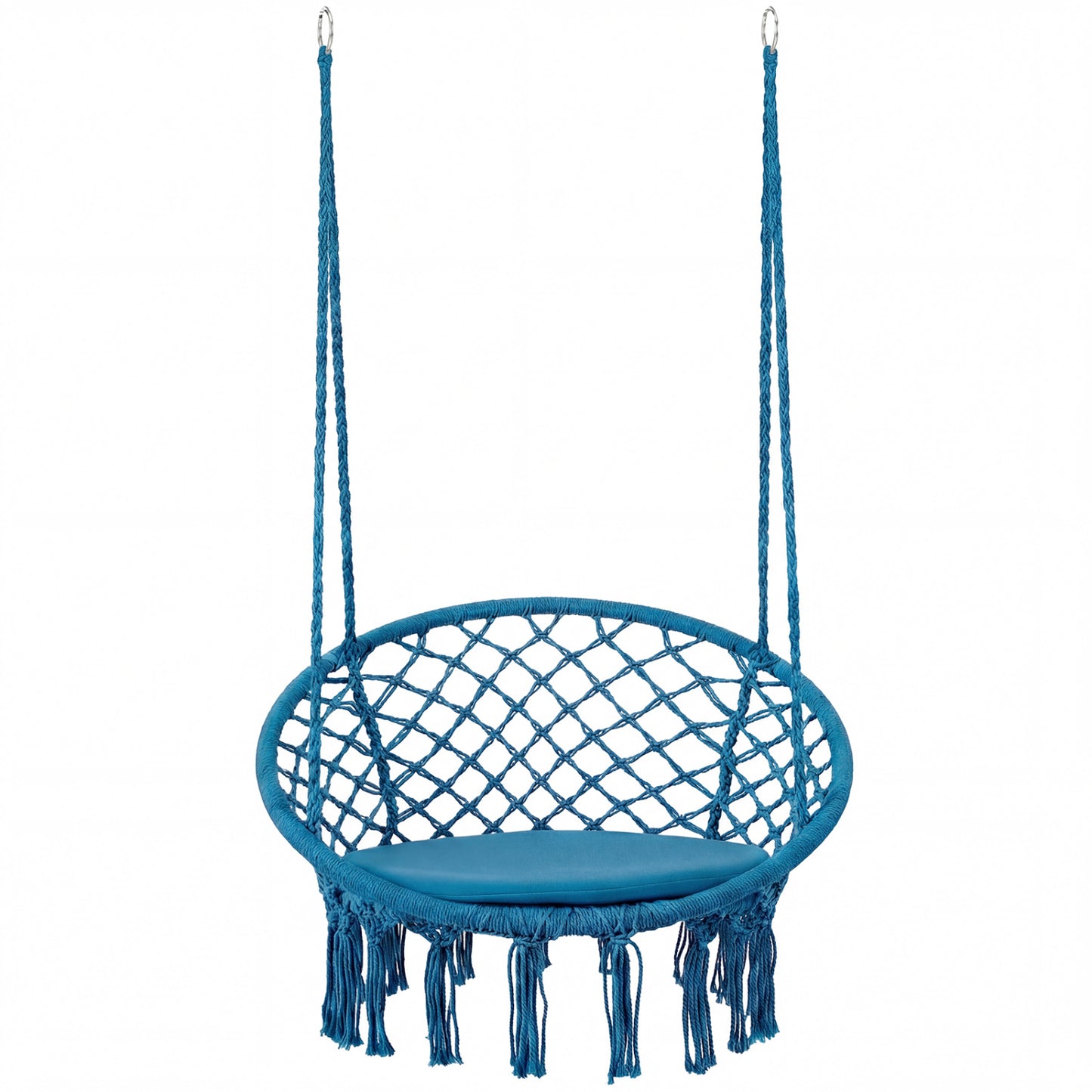 Macrame Swing Chair with Round Cushion and Metal Frame