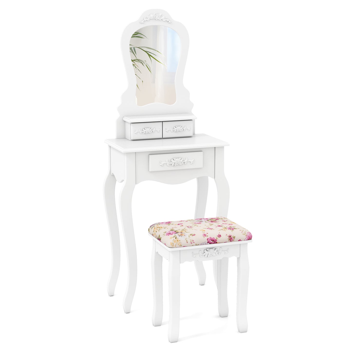 Makeup Vanity Table with Mirror, 3 Drawers & Cushioned Stool