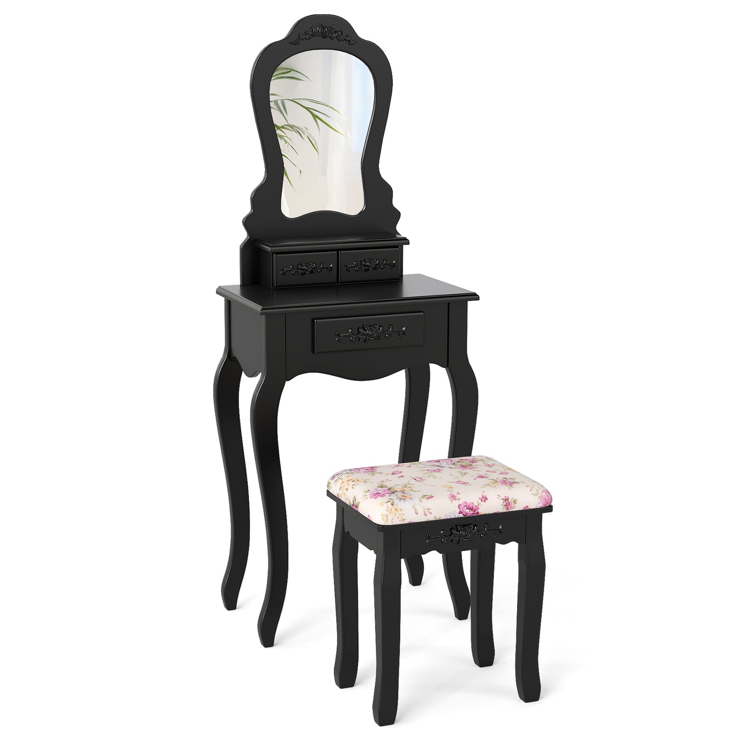 Makeup Vanity Table with Mirror, 3 Drawers & Cushioned Stool