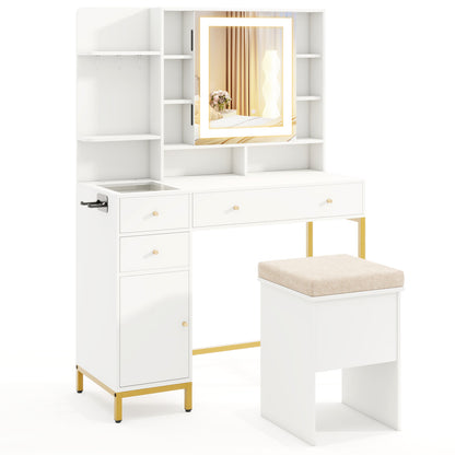 Makeup Vanity Table with Lighted Mirror and Stool Set