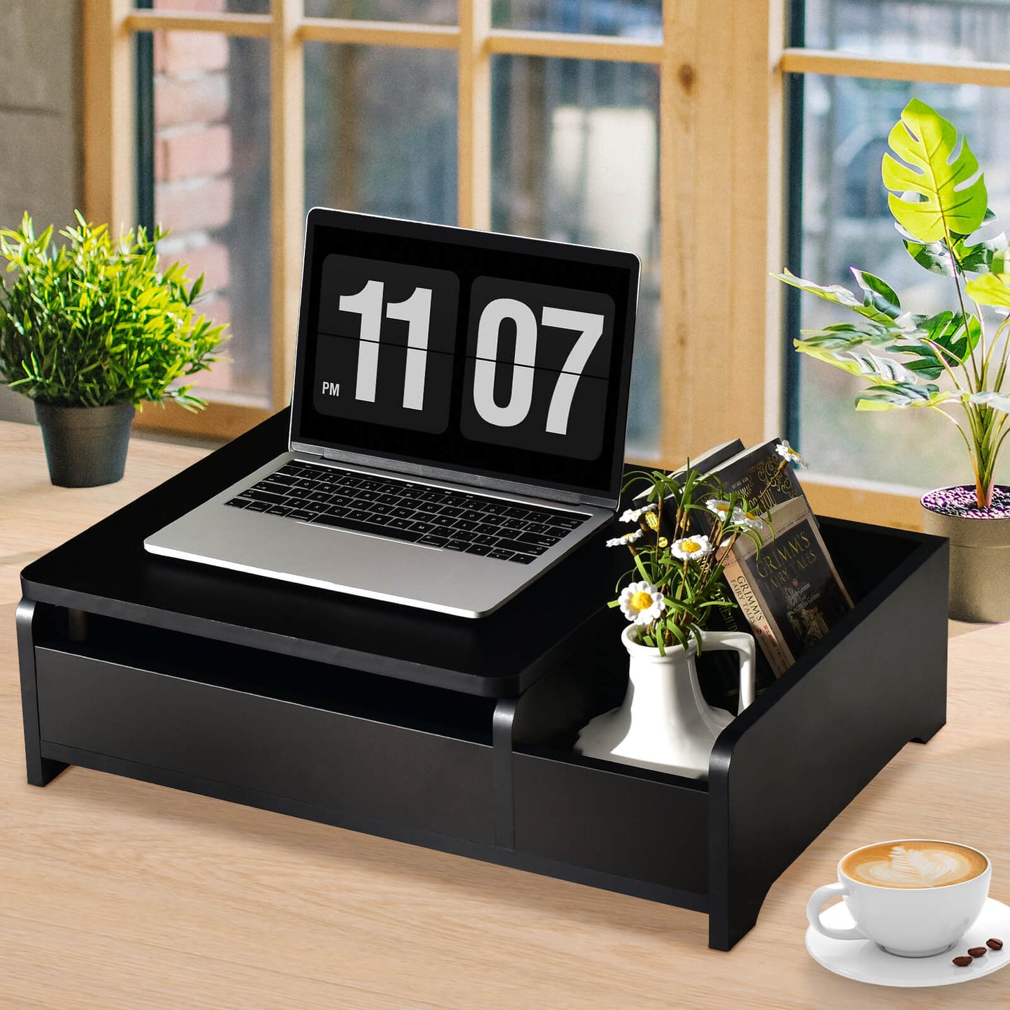 Flip-Top Makeup Vanity Table with Hidden Storage - Black