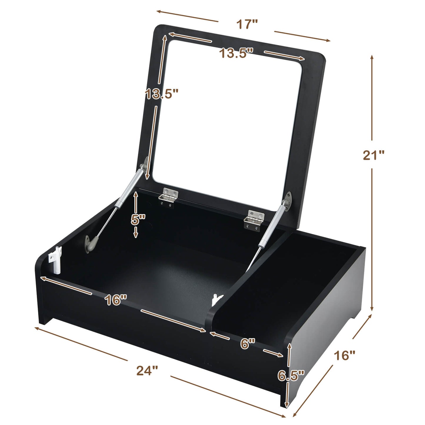 Flip-Top Makeup Vanity Table with Hidden Storage - Black