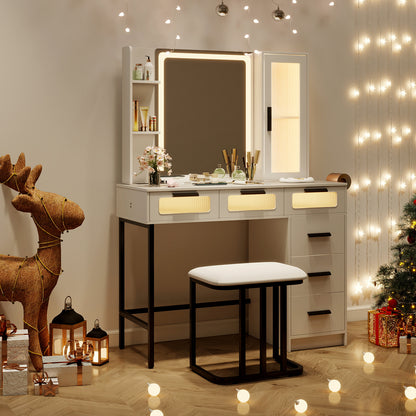 Makeup Vanity Desk with LED Mirror and 6 Drawers