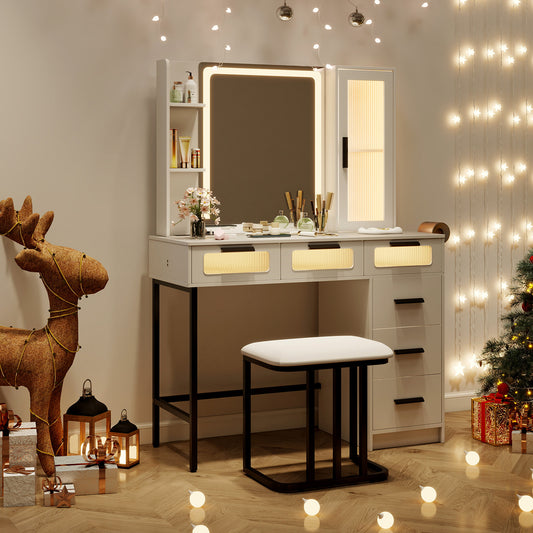 Makeup Vanity Desk with LED Mirror and 6 Drawers