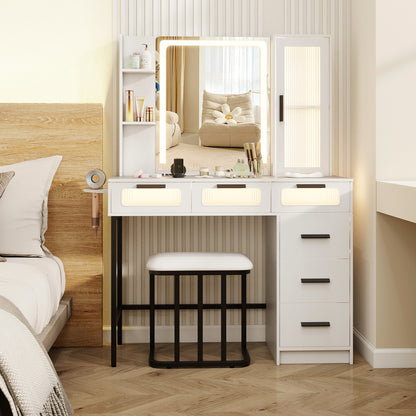 Makeup Vanity Desk with LED Mirror and 6 Drawers