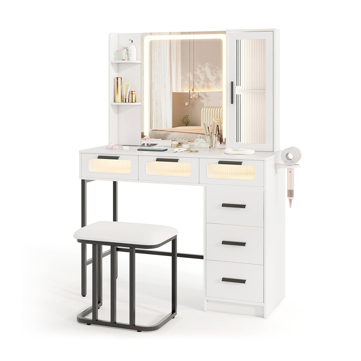 Makeup Vanity Desk with LED Mirror and 6 Drawers