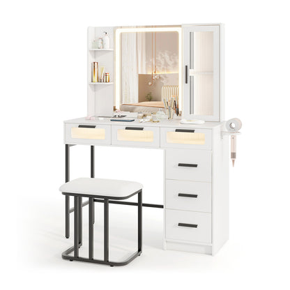 Makeup Vanity Desk with LED Mirror and 6 Drawers