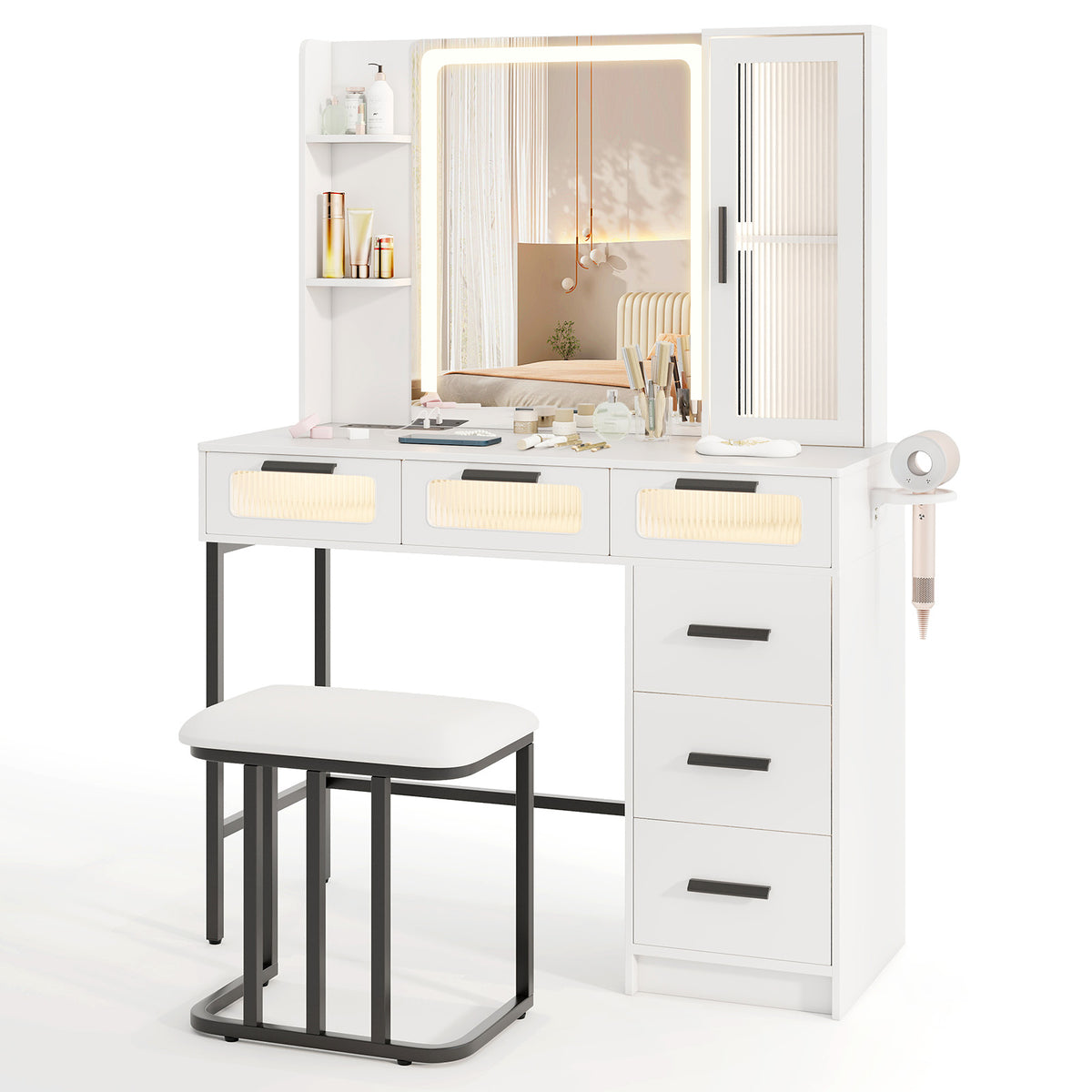 Makeup Vanity Desk with LED Mirror and 6 Drawers