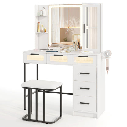 Makeup Vanity Desk with LED Mirror and 6 Drawers