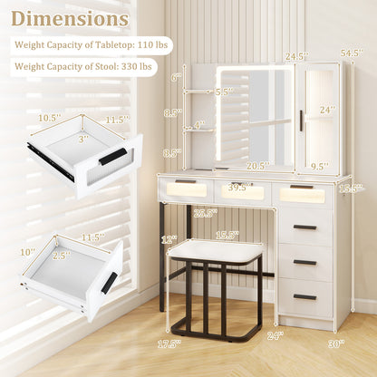 Makeup Vanity Desk with LED Mirror and 6 Drawers