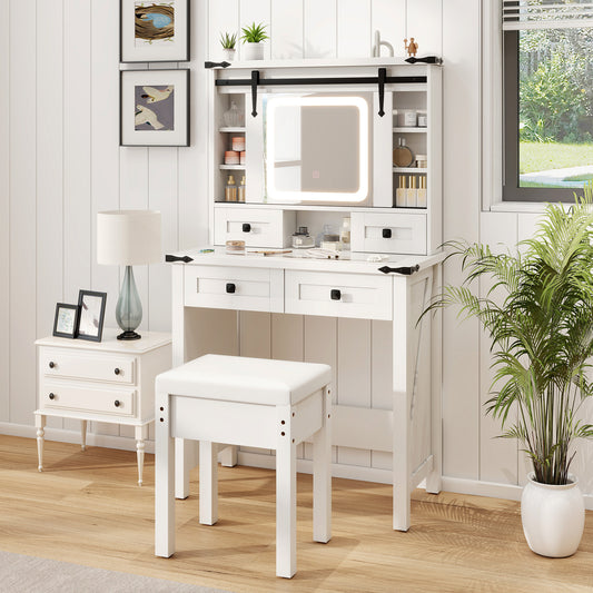 Makeup Vanity Desk with LED Mirror and Storage Shelves