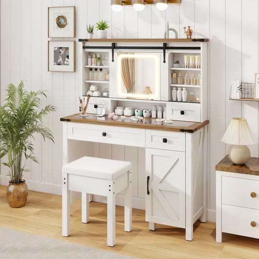 Makeup Vanity Desk with LED Mirror and Stool