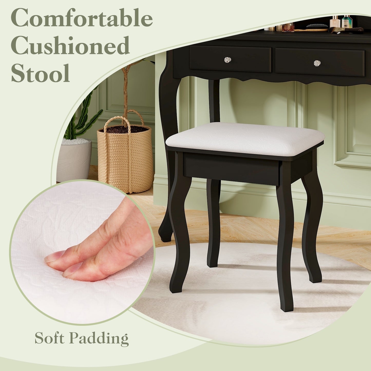 Vanity Table Set with Lighted Tri-Fold Mirror and Stool