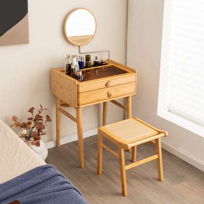 Bamboo Makeup Vanity Table with Mirror and 2 Drawers