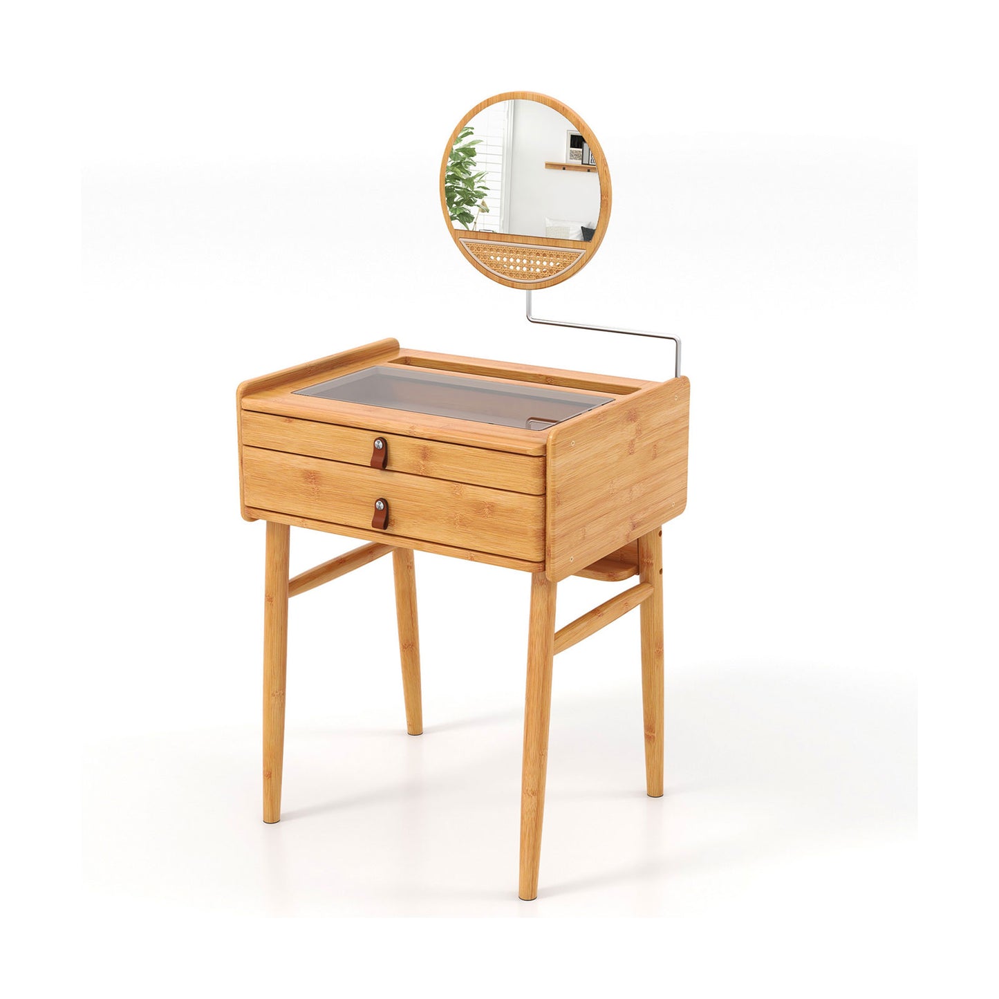 Bamboo Makeup Vanity Table with Mirror and 2 Drawers