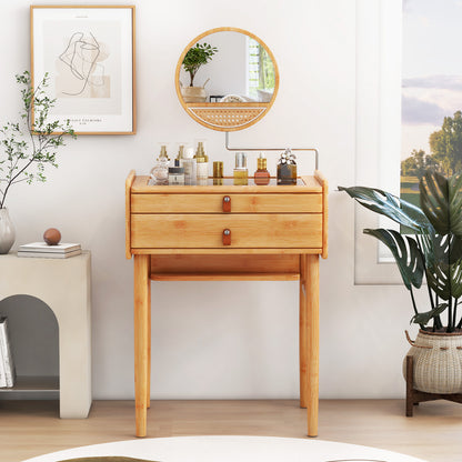 Bamboo Makeup Vanity Table with Mirror and 2 Drawers