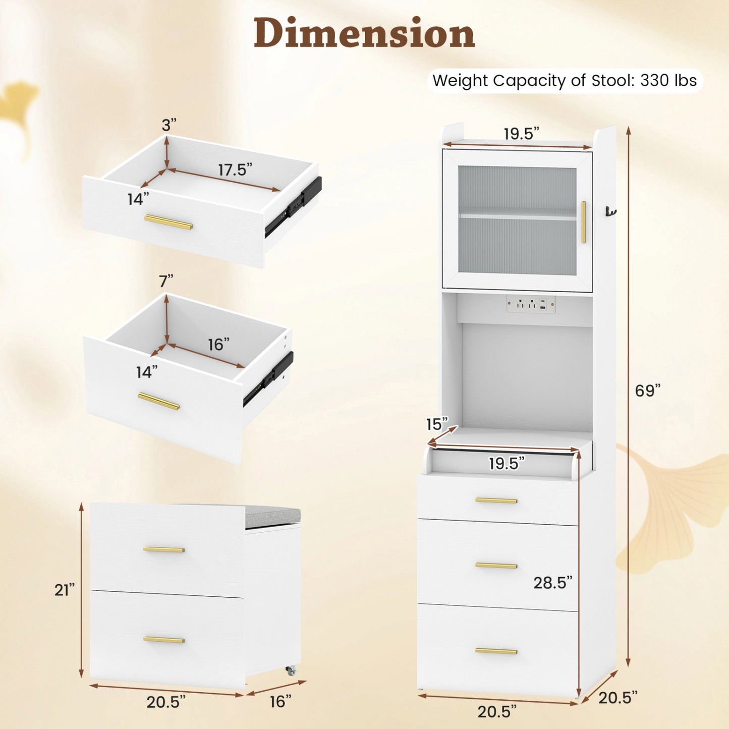 Makeup Vanity with Power Outlets, Flip-Top Mirror & Stool