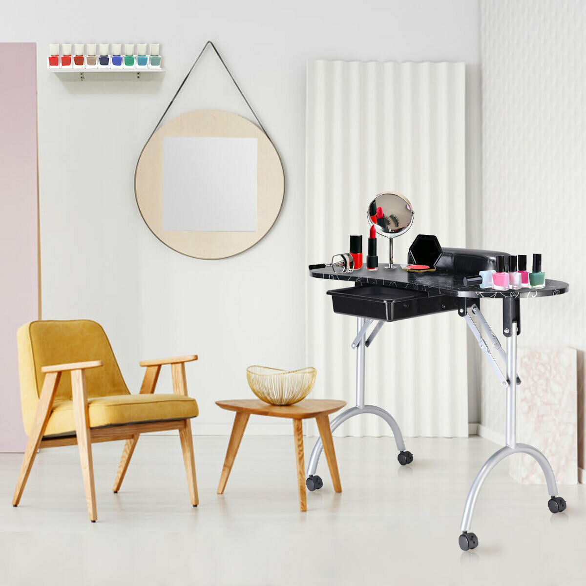 Portable Manicure Table with Drawer and Wrist Cushion
