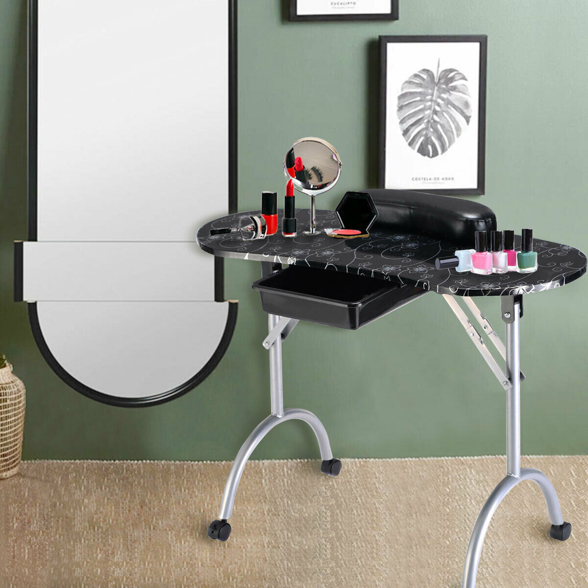Portable Manicure Table with Drawer and Wrist Cushion