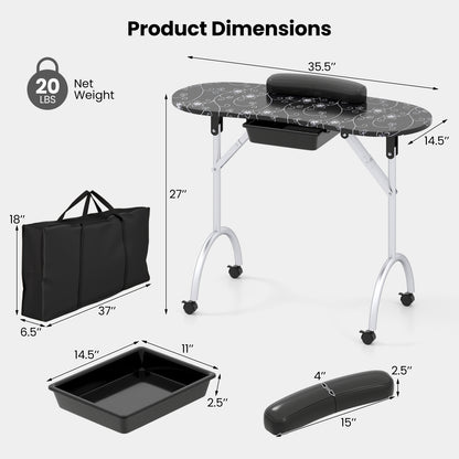 Portable Manicure Table with Drawer and Wrist Cushion