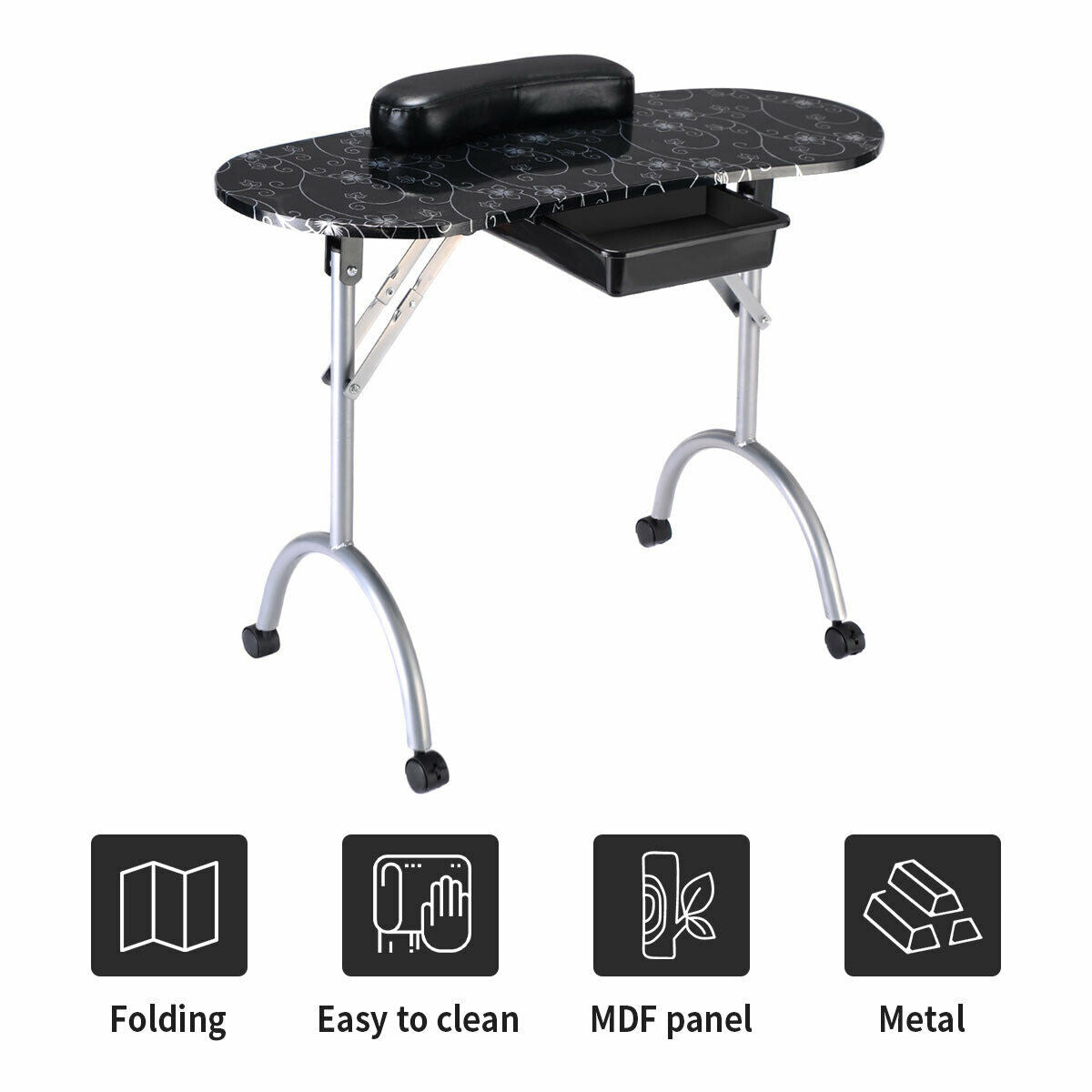 Portable Manicure Table with Drawer and Wrist Cushion