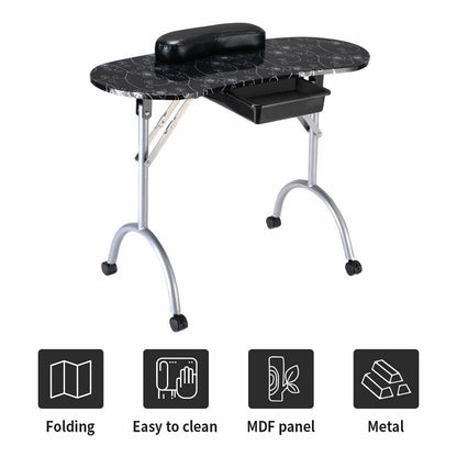 Portable Manicure Table with Drawer and Wrist Cushion