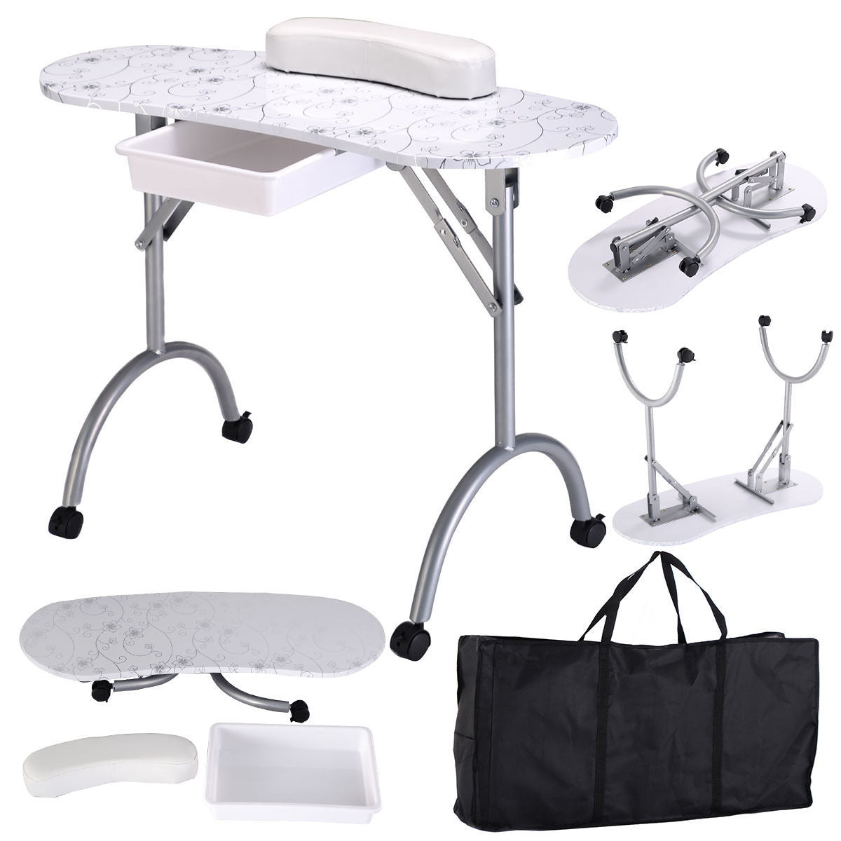 Portable Manicure Table with Drawer and Wrist Cushion