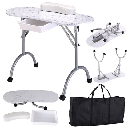 Portable Manicure Table with Drawer and Wrist Cushion