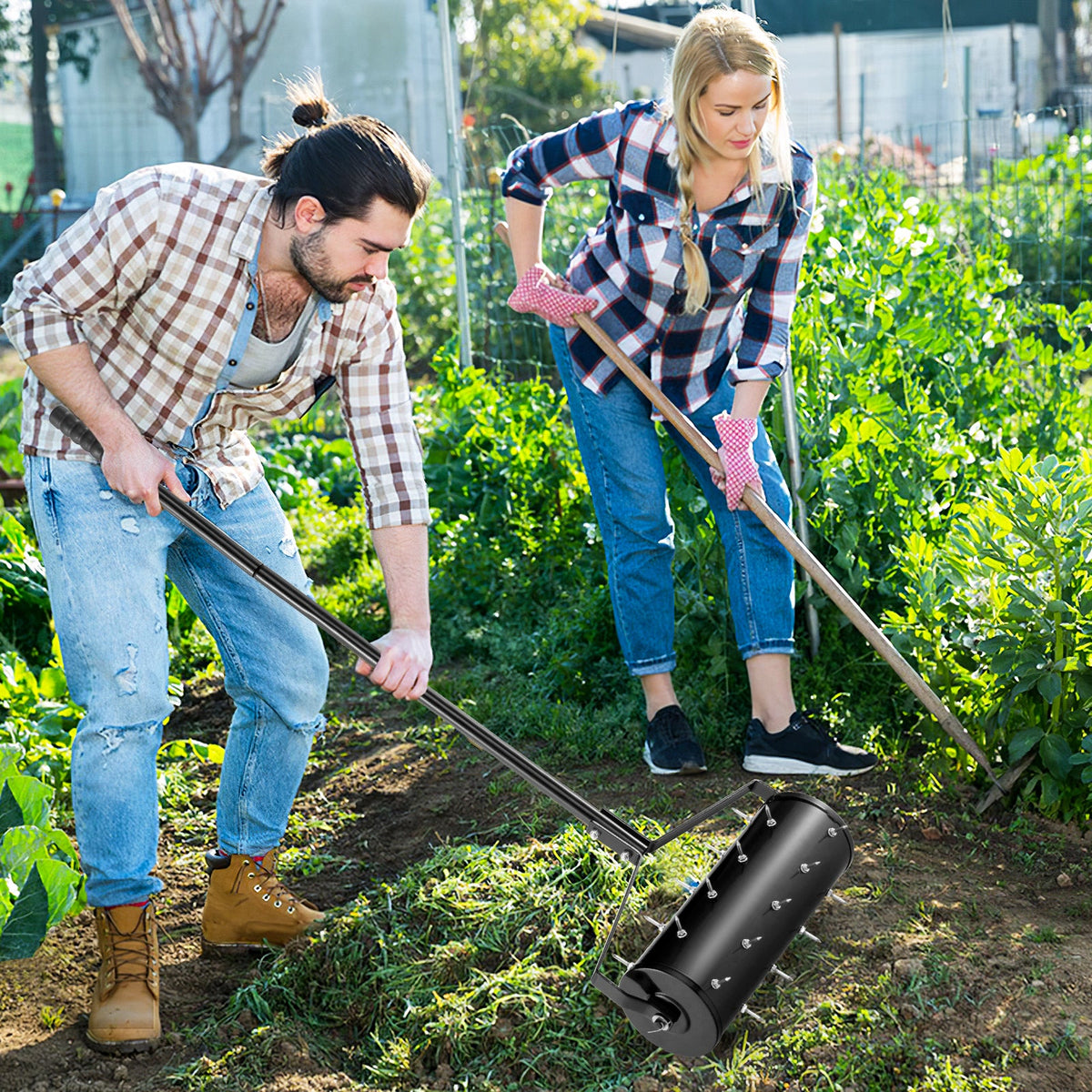 18/21 Inch Manual Lawn Aerator with Detachable Handle