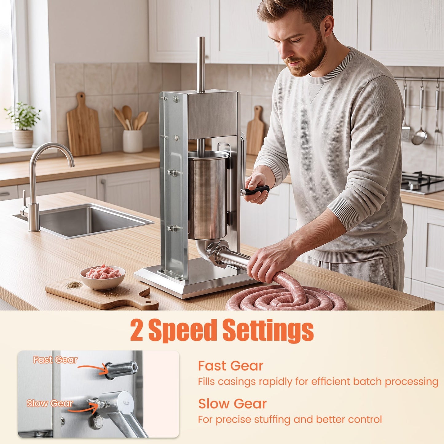 Manual Sausage Stuffer with 4 Tubes & 2 Speeds