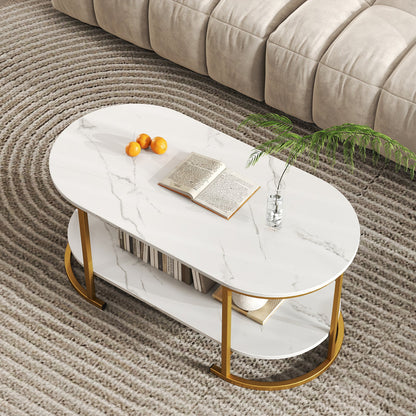 Marble Coffee Table with Open Storage Shelf