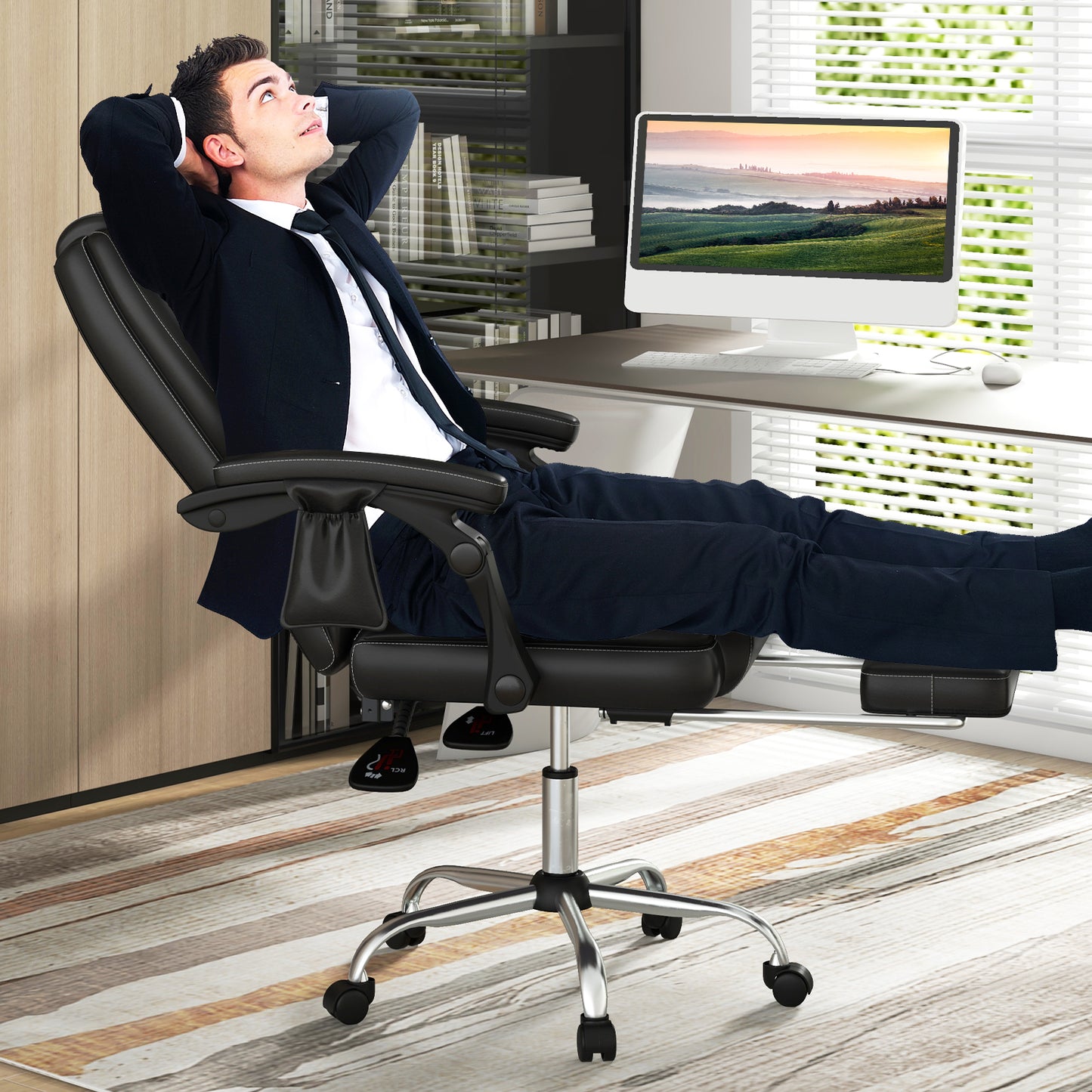 Executive Office Chair with Massage and Retractable Footrest
