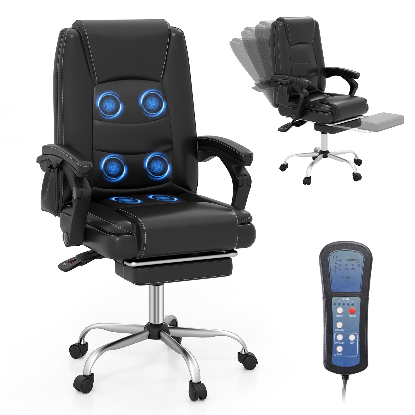 Executive Office Chair with Massage and Retractable Footrest