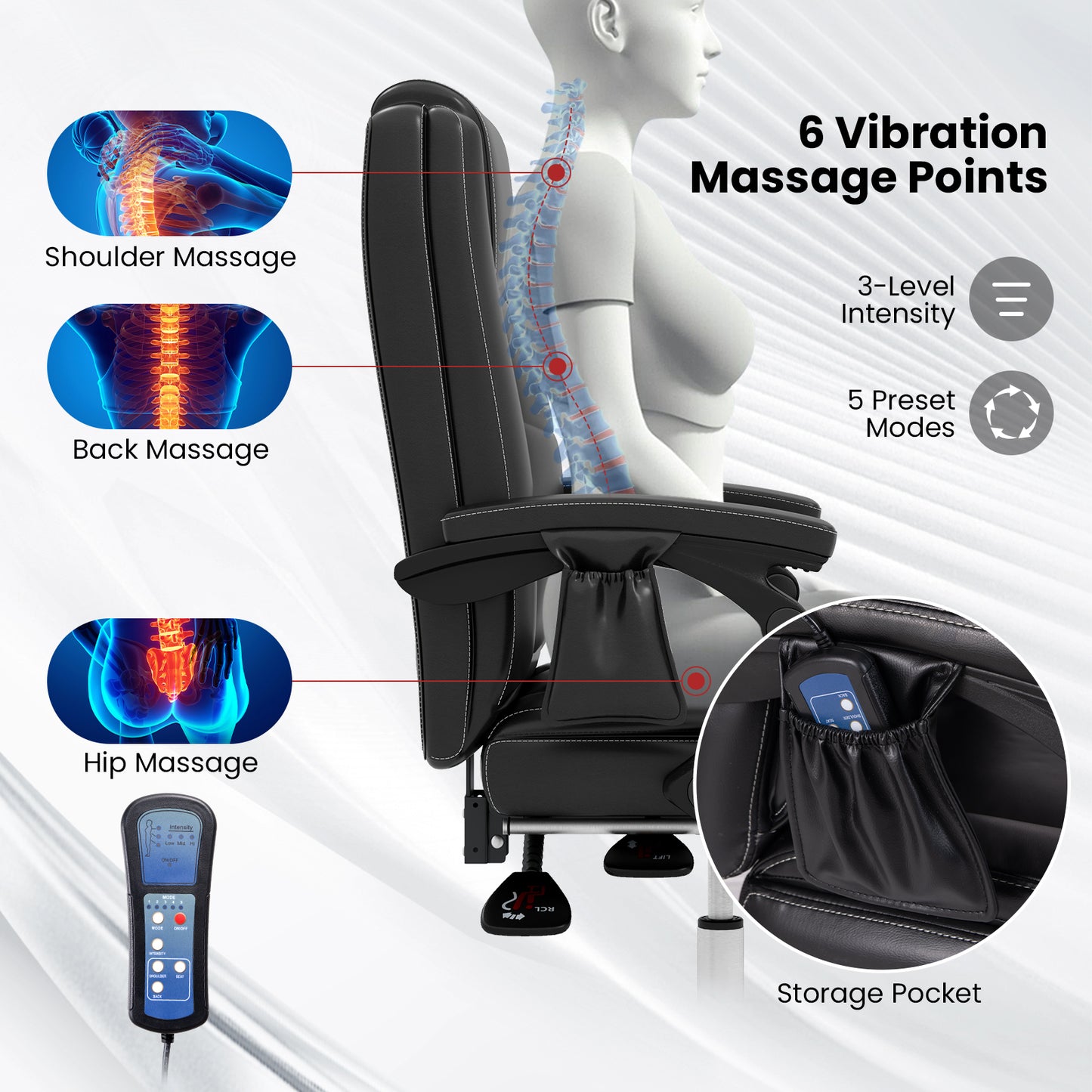 Executive Office Chair with Massage and Retractable Footrest