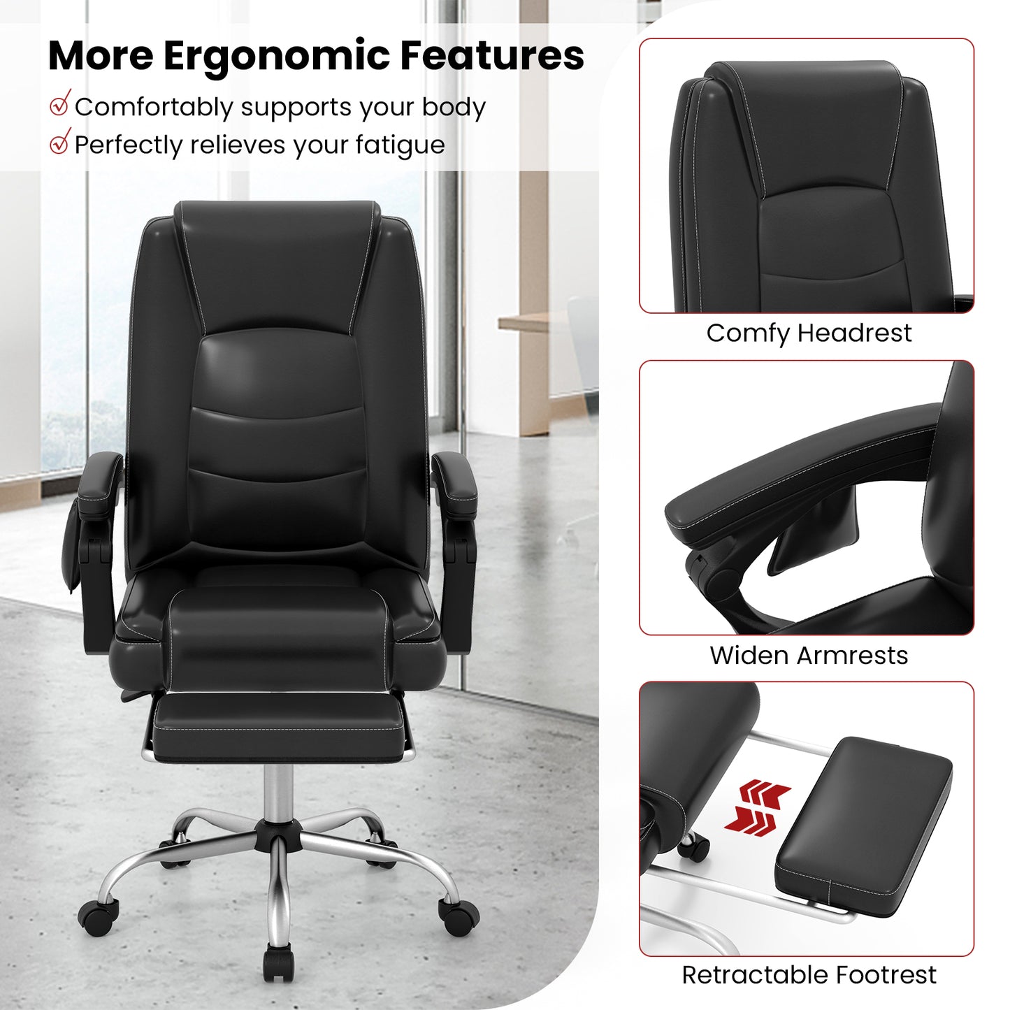 Executive Office Chair with Massage and Retractable Footrest
