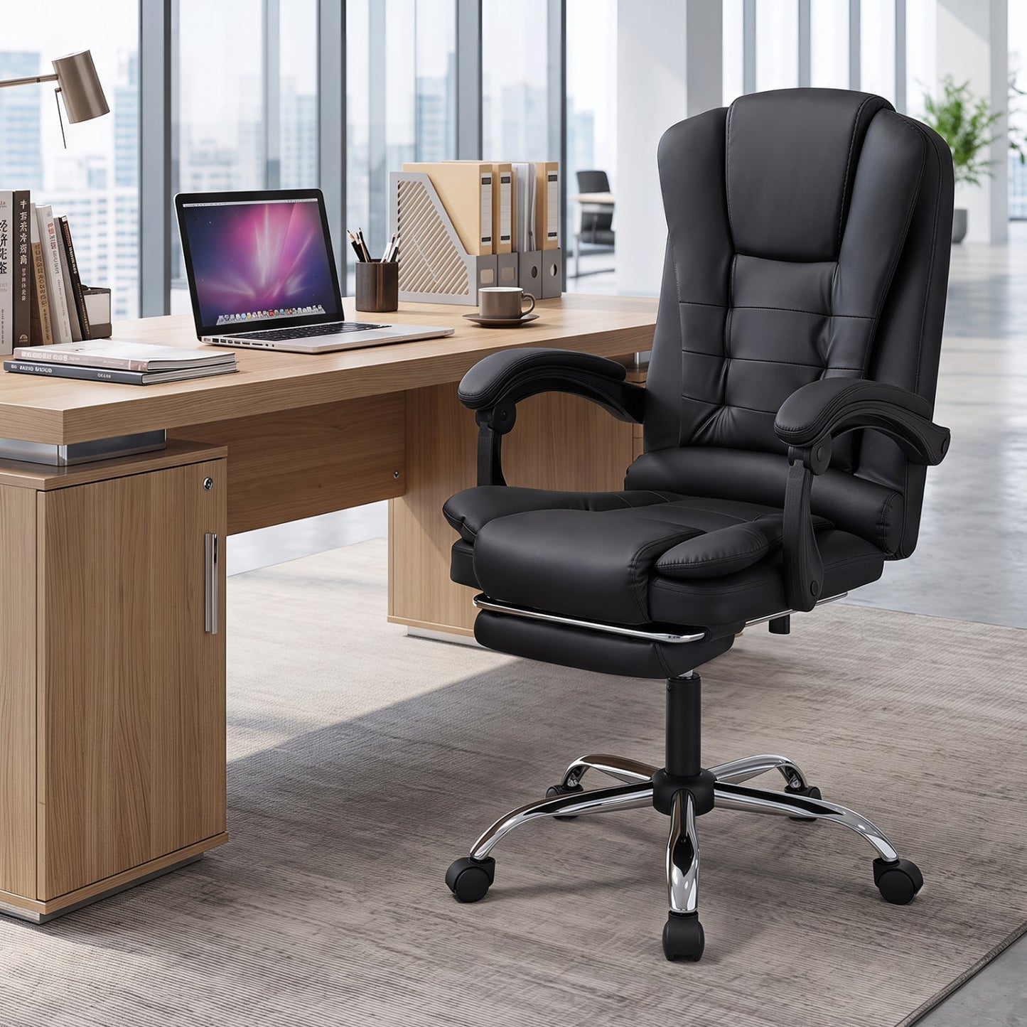 Massage Office Chair with Footrest & Reclining Backrest
